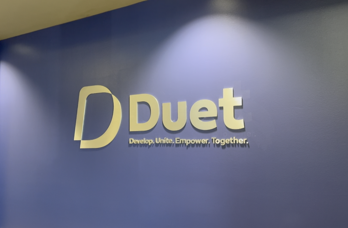 Duet logo on the wall