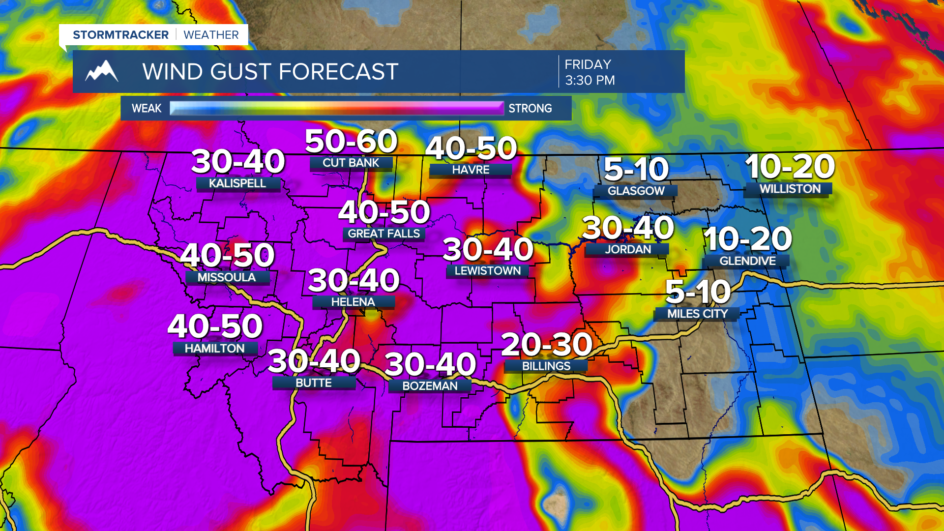 Wind gusts pick up to 40-50 MPH Friday
