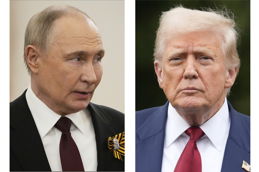 This combination of photos shows Russian President Vladimir Putin, left, and U.S. President Donald Trump.
