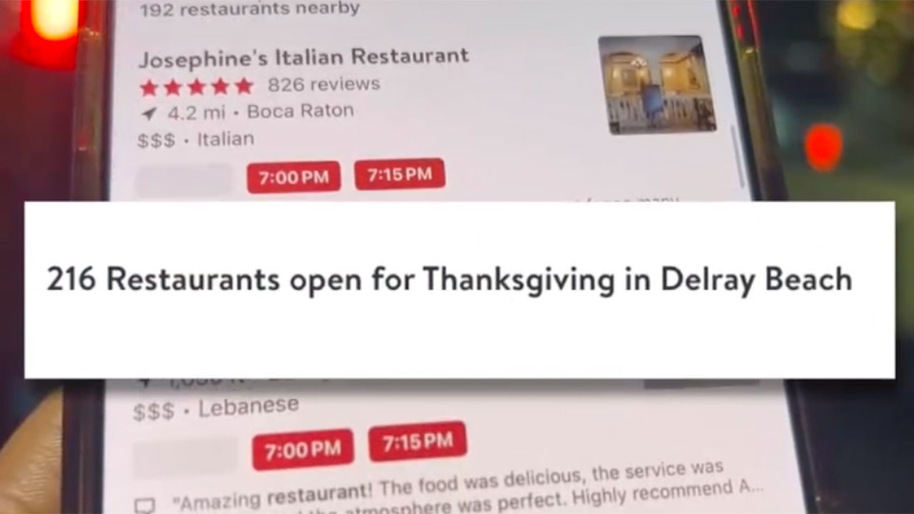 216 restaurants were open in Delray Beach on Thanksgiving
