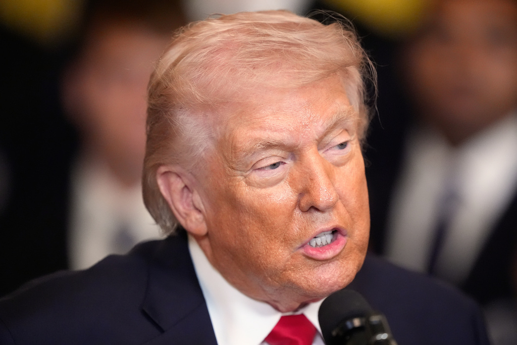President Donald Trump speaks about the Iran war during an event to honor the 2025 Major League Soccer champions Inter Miami CF in the East Room of the White House, Thursday, March 5, 2026, in Washington. 