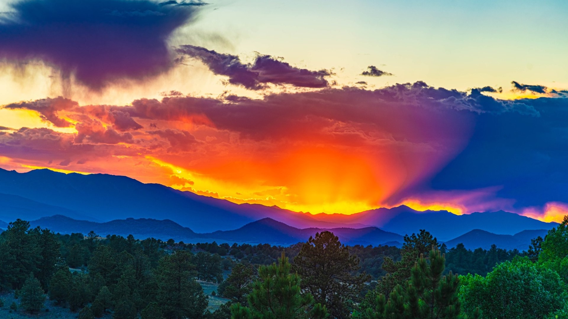 Wildly vivid sunset from Westcliffe, Colorado
