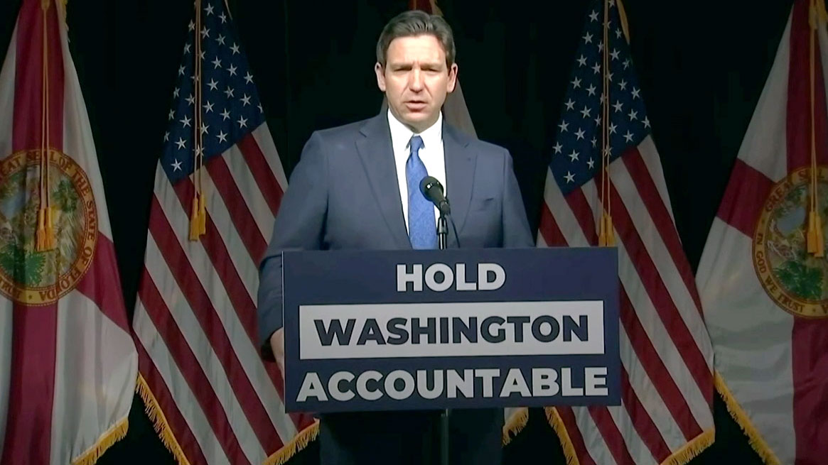 Gov. Ron DeSantis holds a news conference in Naples, Florida, on Jan. 29, 2024.