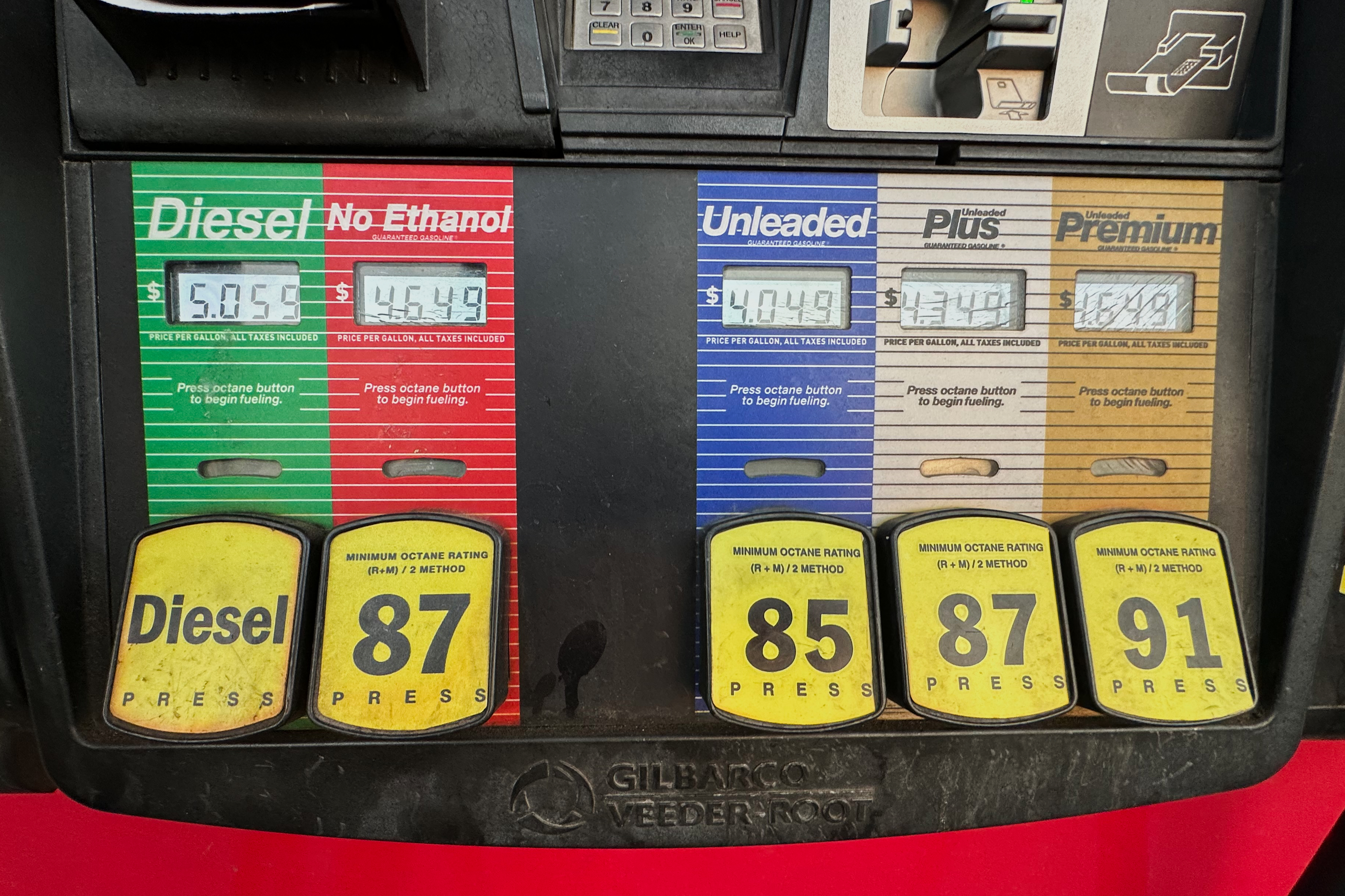 Gas prices are displayed electronically at QT gasoline station, Thursday, Aug. 6, 2026, in Greenwood Village, Colo.