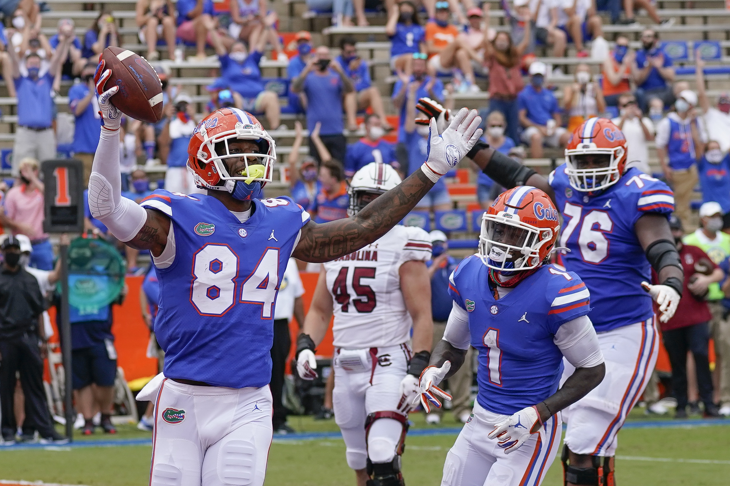 Florida Gators tight end Kyle Pitts celebrates TD vs. South Carolina Gamecocks in 2020
