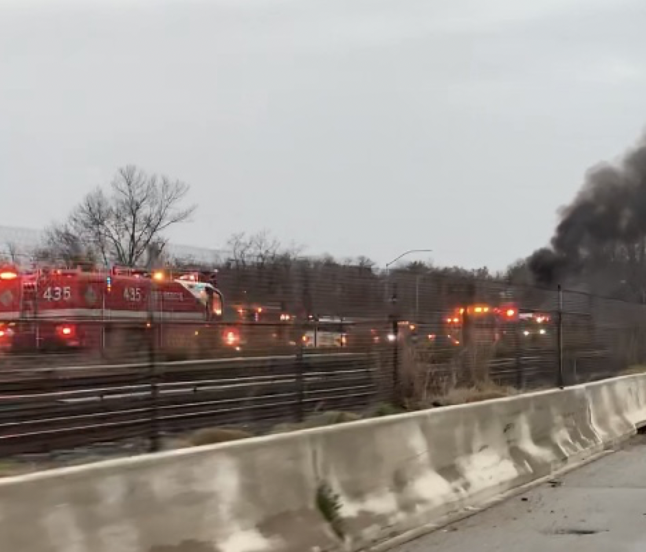 Driver hospitalized after fuel tanker erupts in flames on I-795
