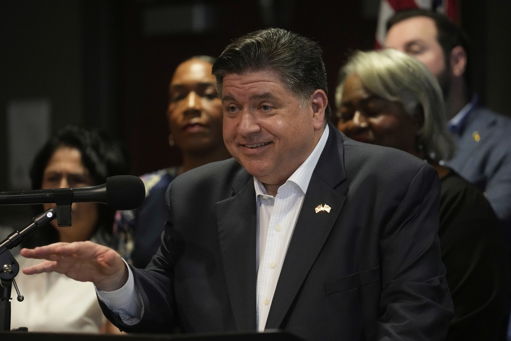 Illinois Governor JB Pritzker speaks during a news conference in Chicago.