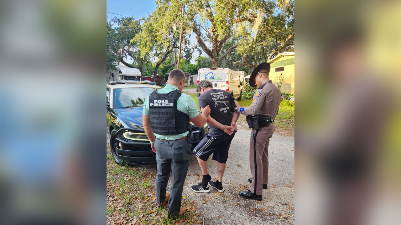 Jason Brown, described by the Florida Department of Law Enforcement as a neo-Nazi demonstrator, was arrested on Sept. 13, 2023.