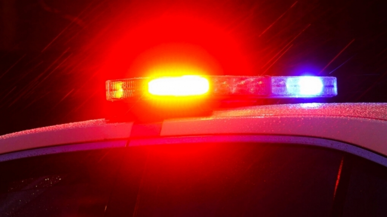 Police lights are shown.