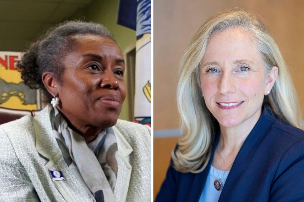 This combo image shows Virginia Republican gubernatorial candidate Winsome Earle-Sears, left, and Democratic gubernatorial candidate Abigail Spanberger, right.