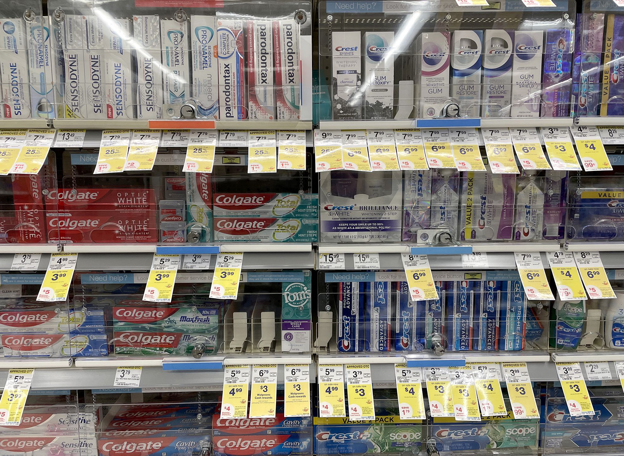 Walgreens products behind glass