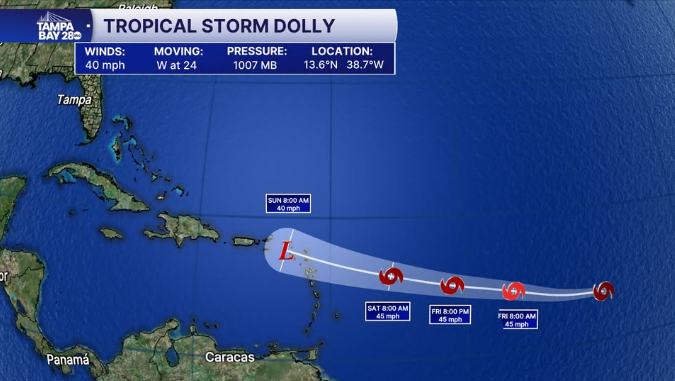 Dolly forms in the Atlantic with 40 mph winds