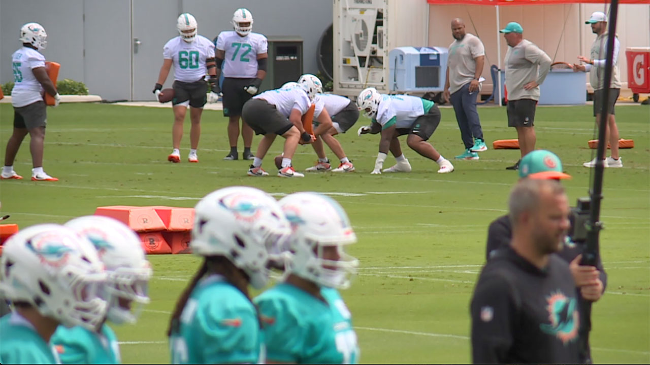 The Miami Dolphins hold off-season practice in Miami Gardens, Fla., on May 27, 2026.