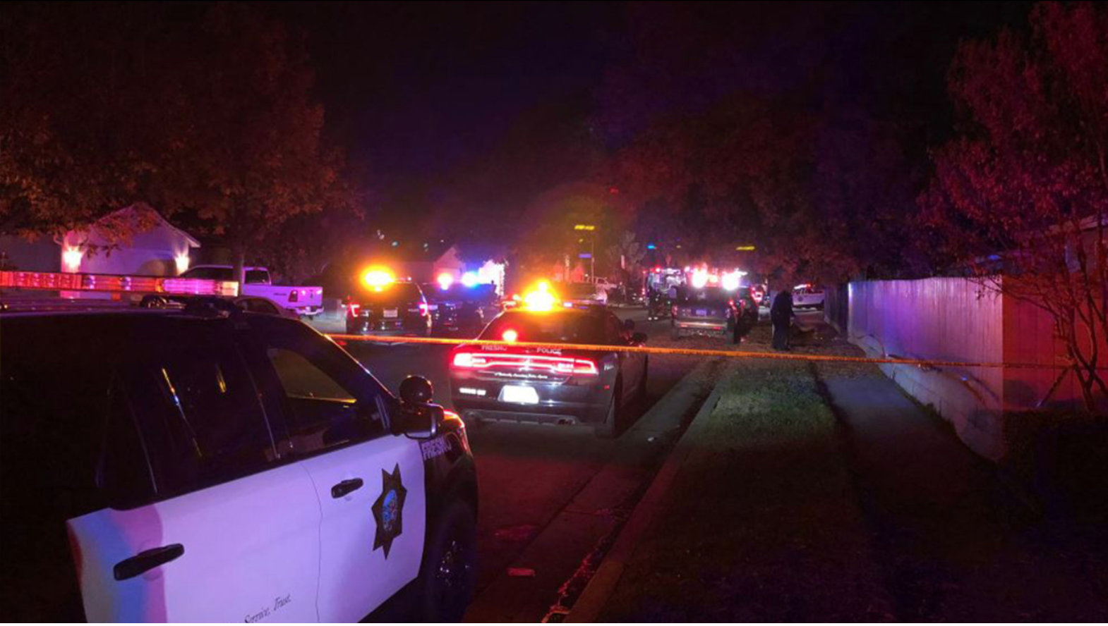 KFSN-TV photo of Fresno shooting scene, 9 shot, some fatally