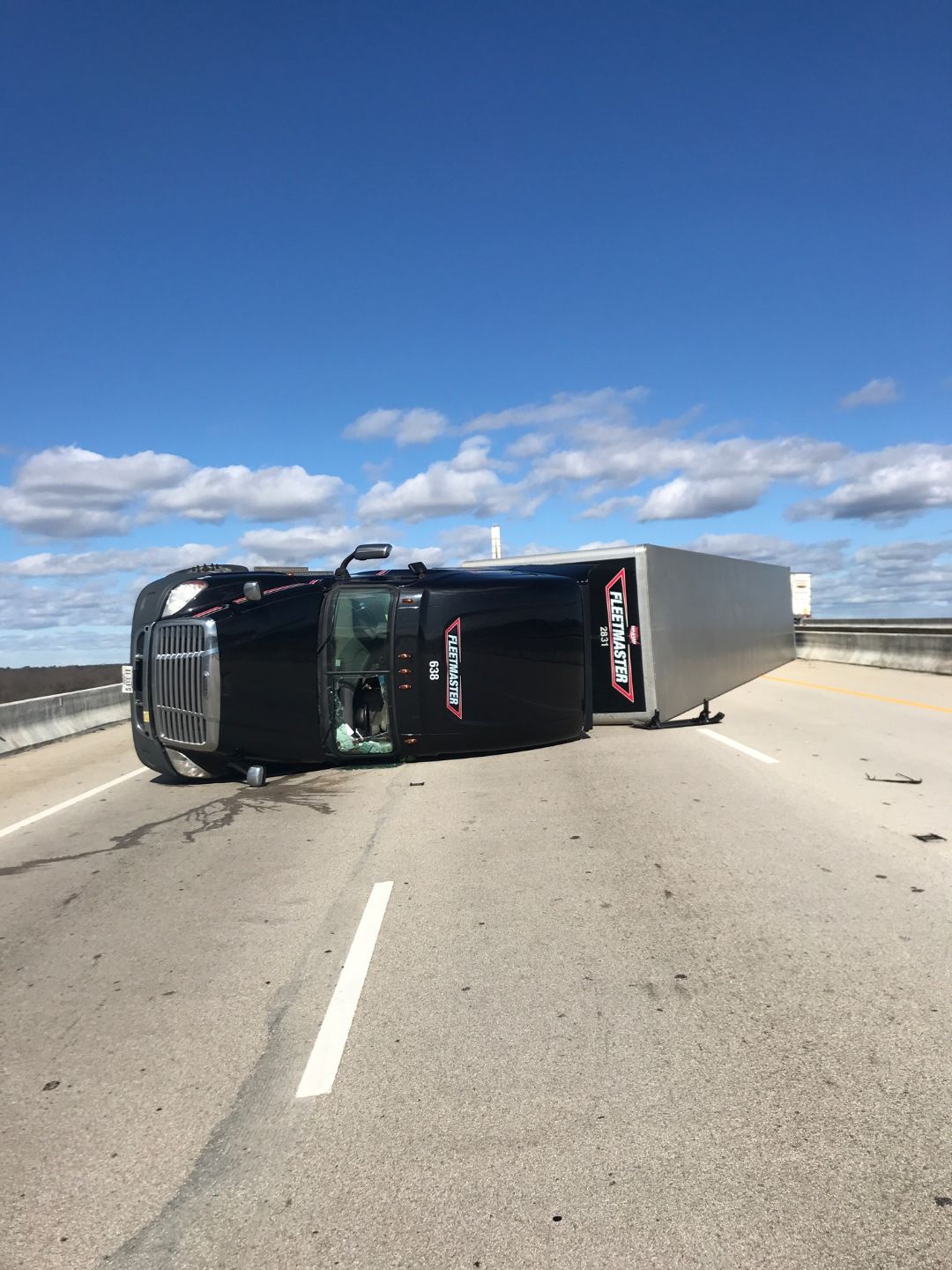 Truck overturns on Varina-Enon Bridge