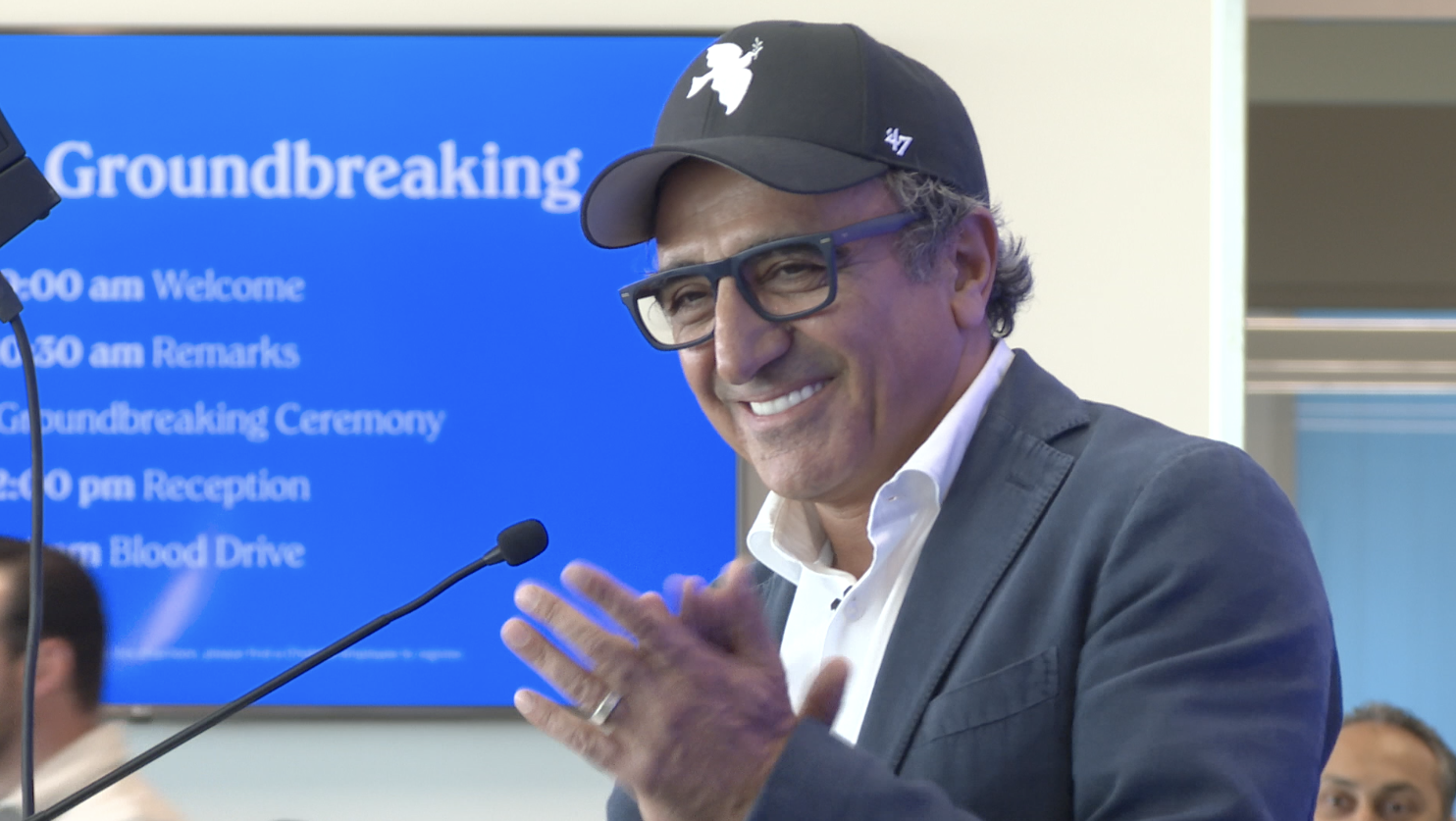Chobani CEO Hamdi Ulukaya salutes his employees during a presentation and groundbreaking for a 500,000 square foot expansion of his Twin Falls plant on Wednesday, March 19, 2025