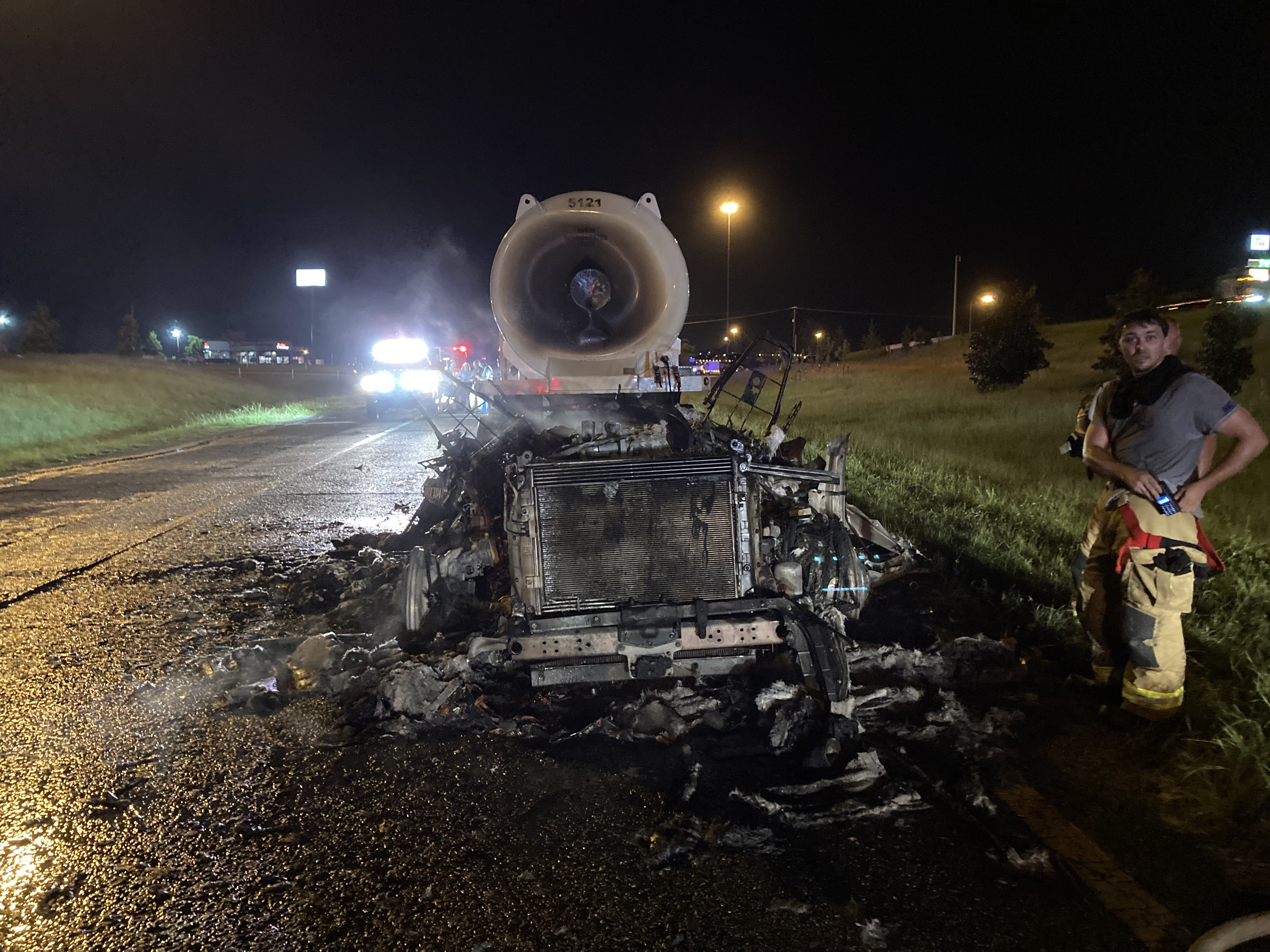 FHP: Semi-truck engulfed in flames in Jackson County after filling up for gas