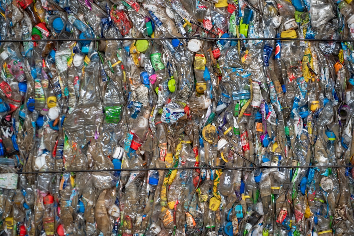 Plastic scrap for recycling, Waste processing plant.