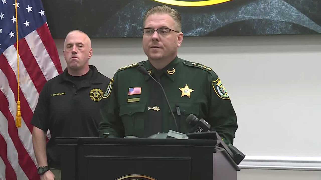 Sheriff Eric Flowers holds a news conference on July 9, 2026.