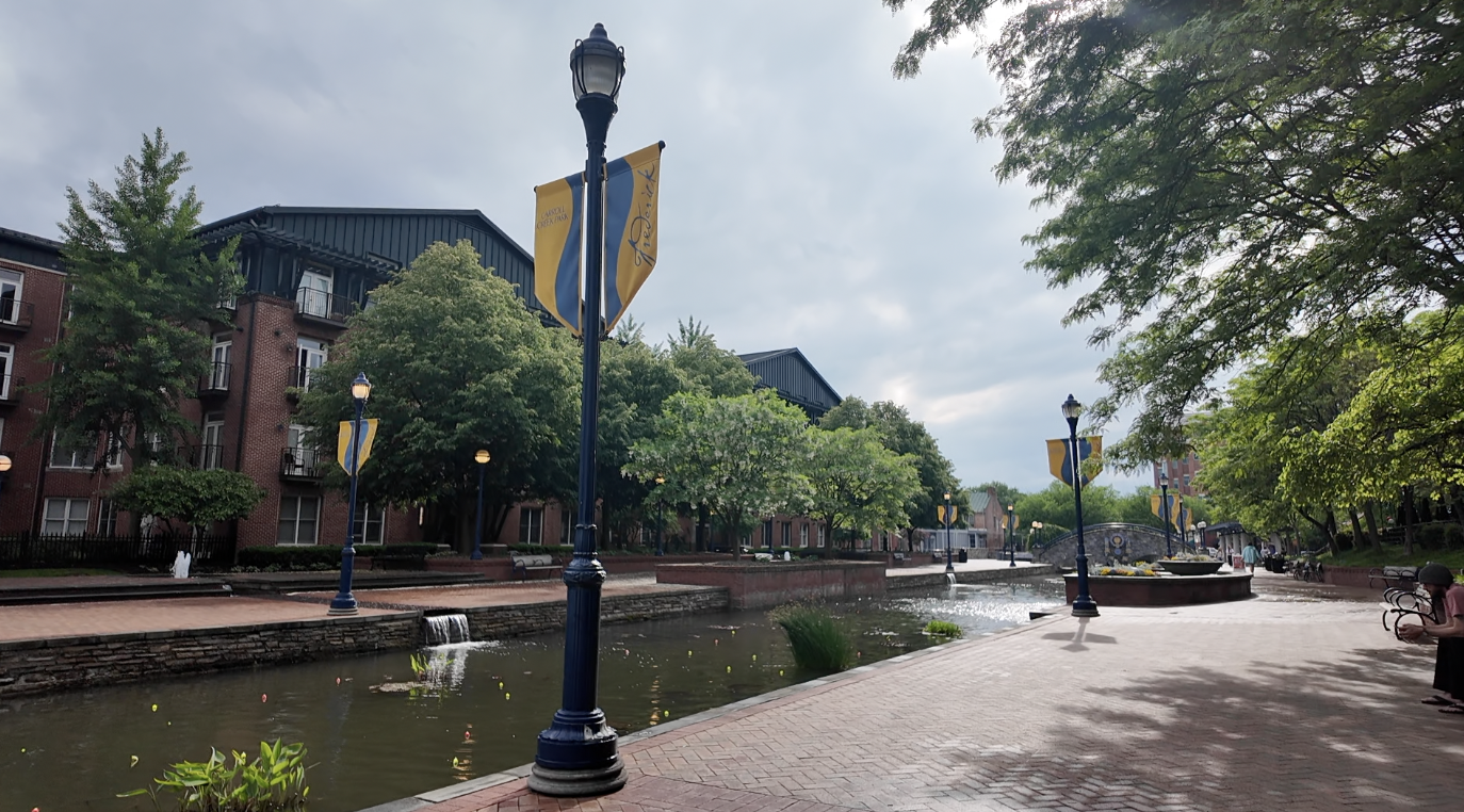 Frederick's Carroll Creek Park on a partly sunny afternoon