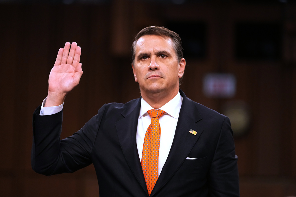 Acting Attorney General Todd Blanche is sworn in as he appears before the Senate Judiciary Committee on Capitol Hill in Washington, July 15, 2026. 