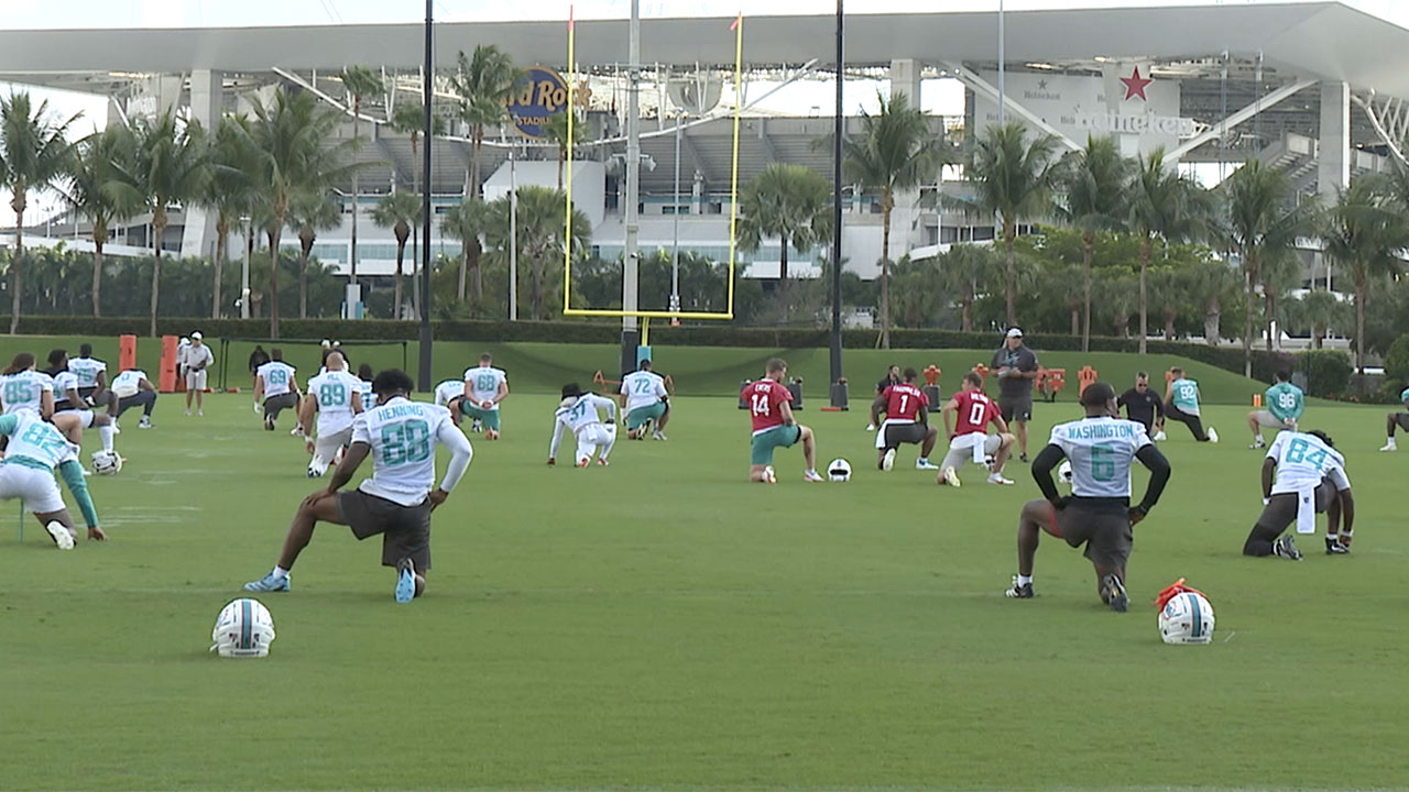 The Miami Dolphins hold a practice on Nov. 24, 2025, in Miami Gardens, Florida.