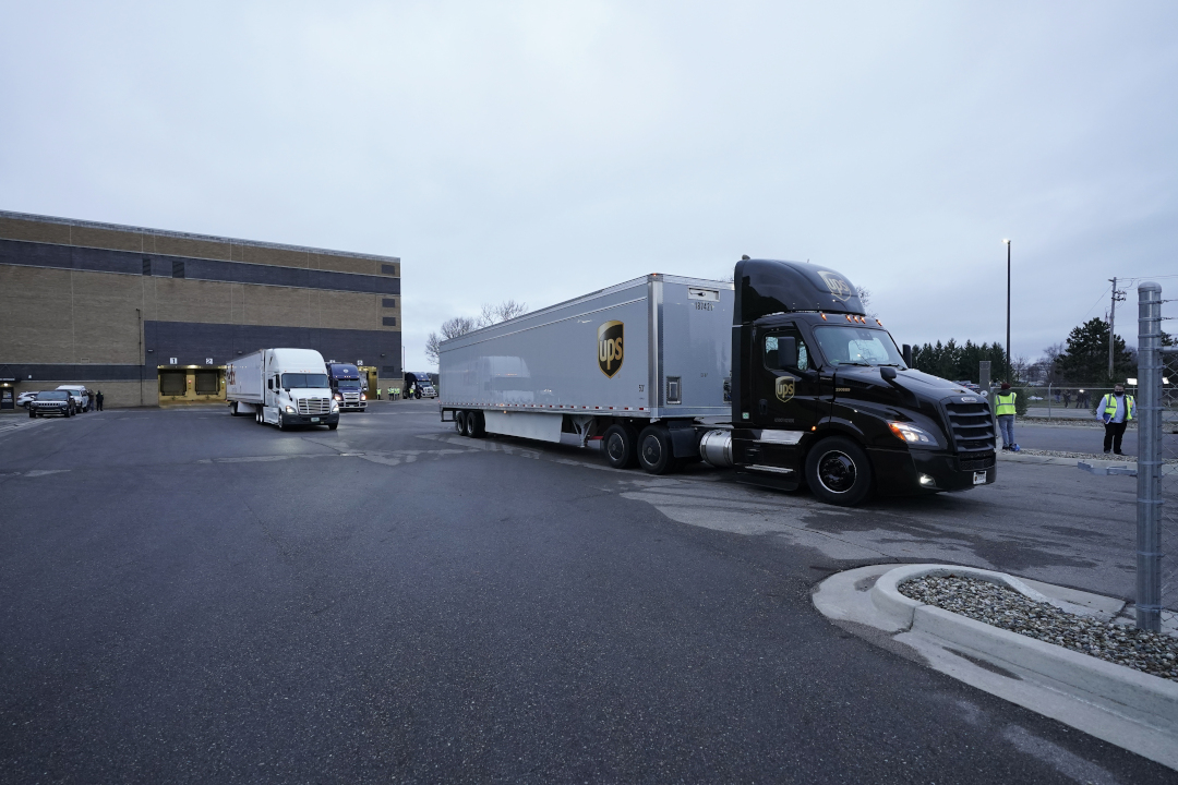 Pfizer Portage plant COVID-19 vaccine shipping UPS truck December 13-2020.jpg
