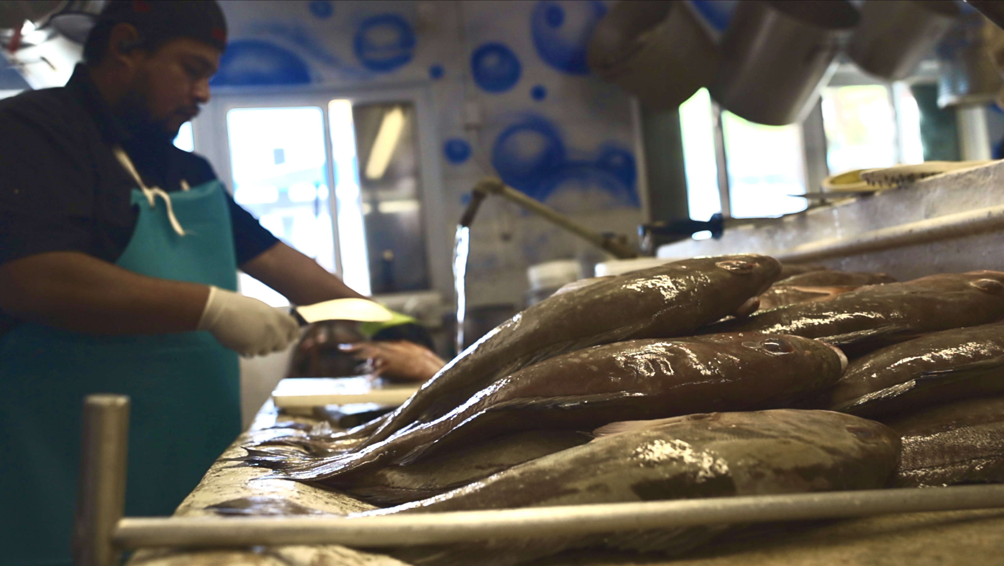 A fishmonger filets the catch of the day at Star Fish restaurant in Cortez.
