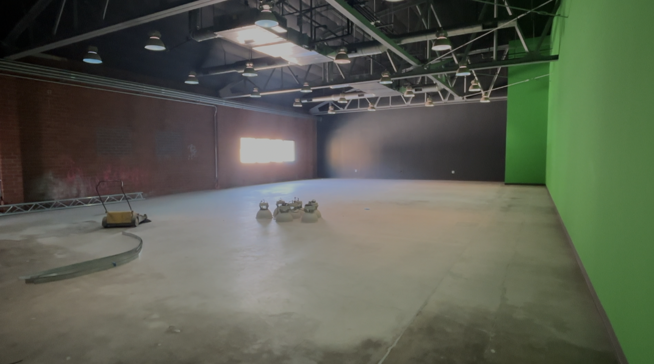This room showcases the massive green screen in the newly renovated building. 