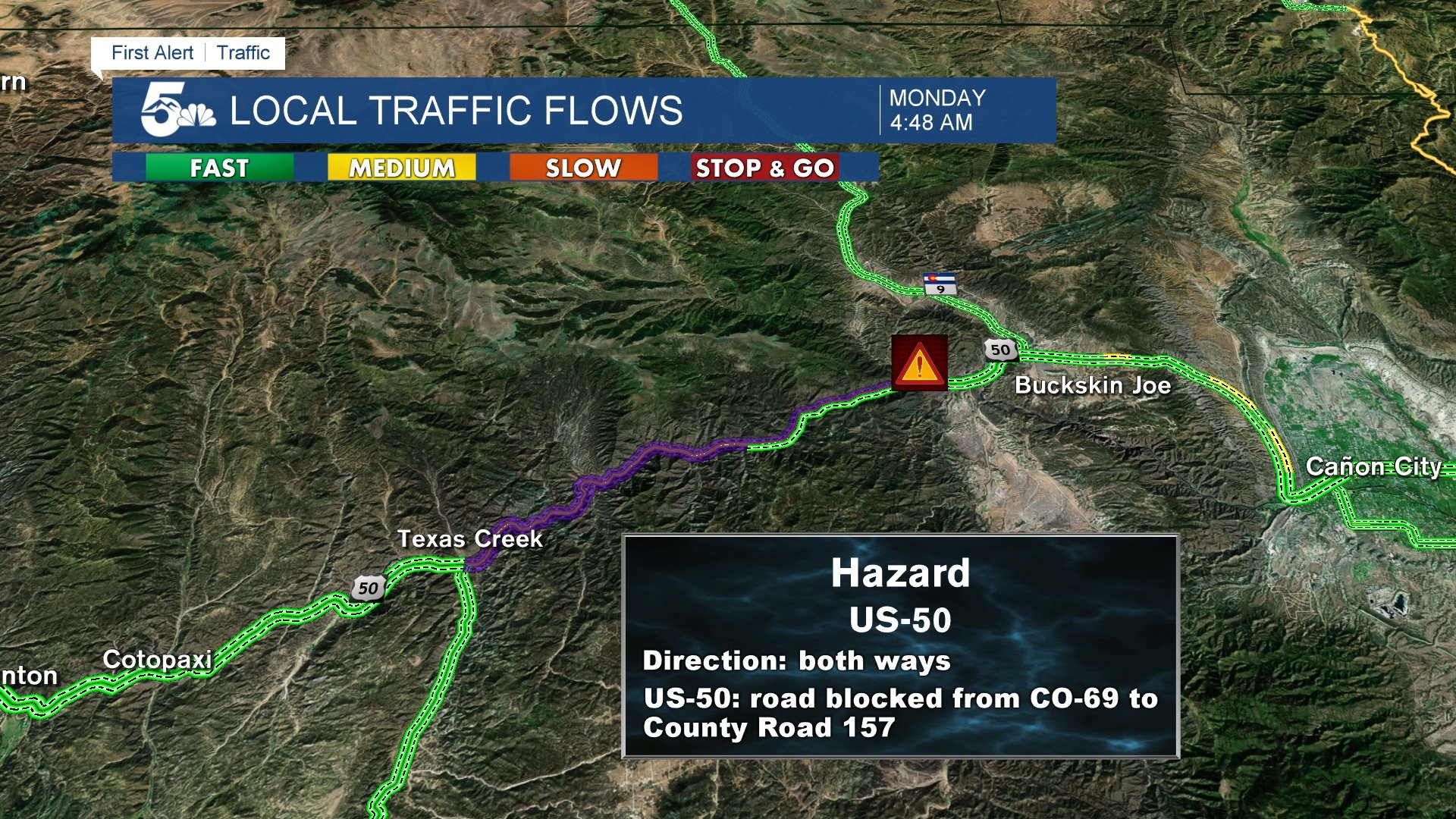 Highway 50 blocked on June 14