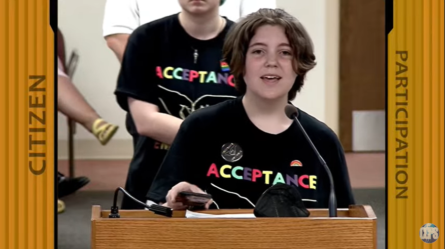 A student testifies about the need for pride flags in Carroll County schools