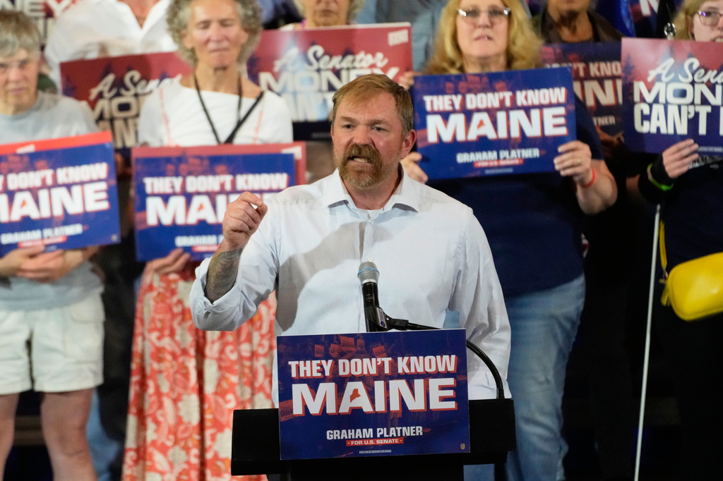 Democratic U.S. Senate candidate Graham Platner speaks during a primary election night watch party after winning the Democratic nomination Tuesday, June 9, 2026, in Blue Hill, Maine.