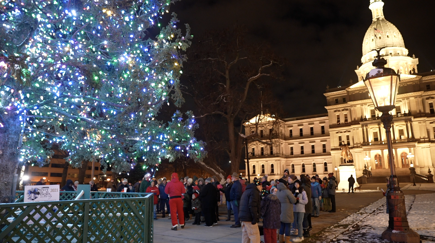 Caroling at the state Capitol Christmas tree 