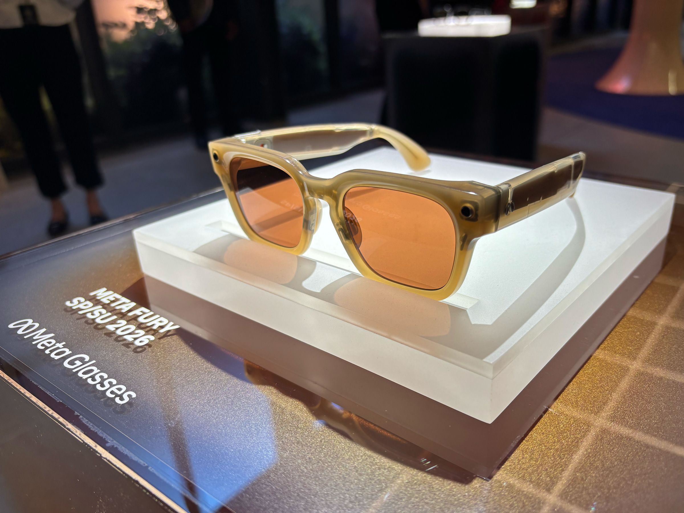 Meta AI glasses are seen at a press event on June 22.