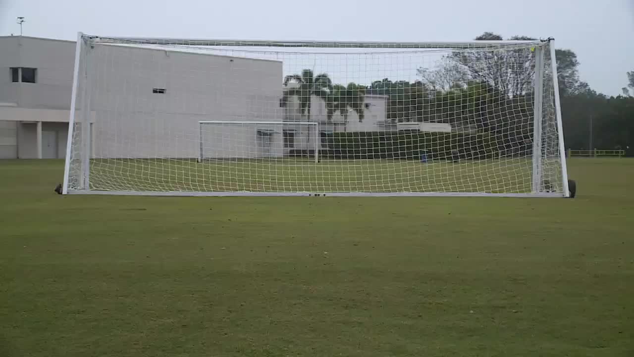 Soccer goal set up at Wellington park before Wellington Shootout