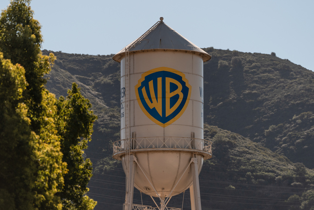 The Warner Bros. water tower is seen at Warner Bros. Studios in Burbank, Calif.