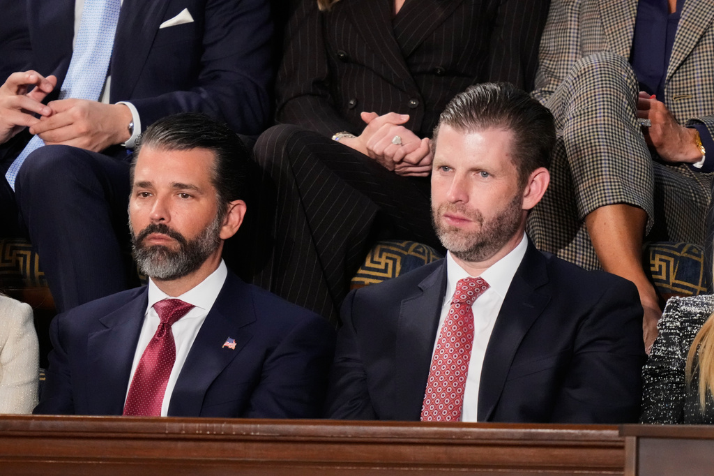 Donald Trump Jr. and Eric Trump listen to President Donald Trump's State of the Union address at the U.S. Capitol in Washington, Feb. 24, 2026. 