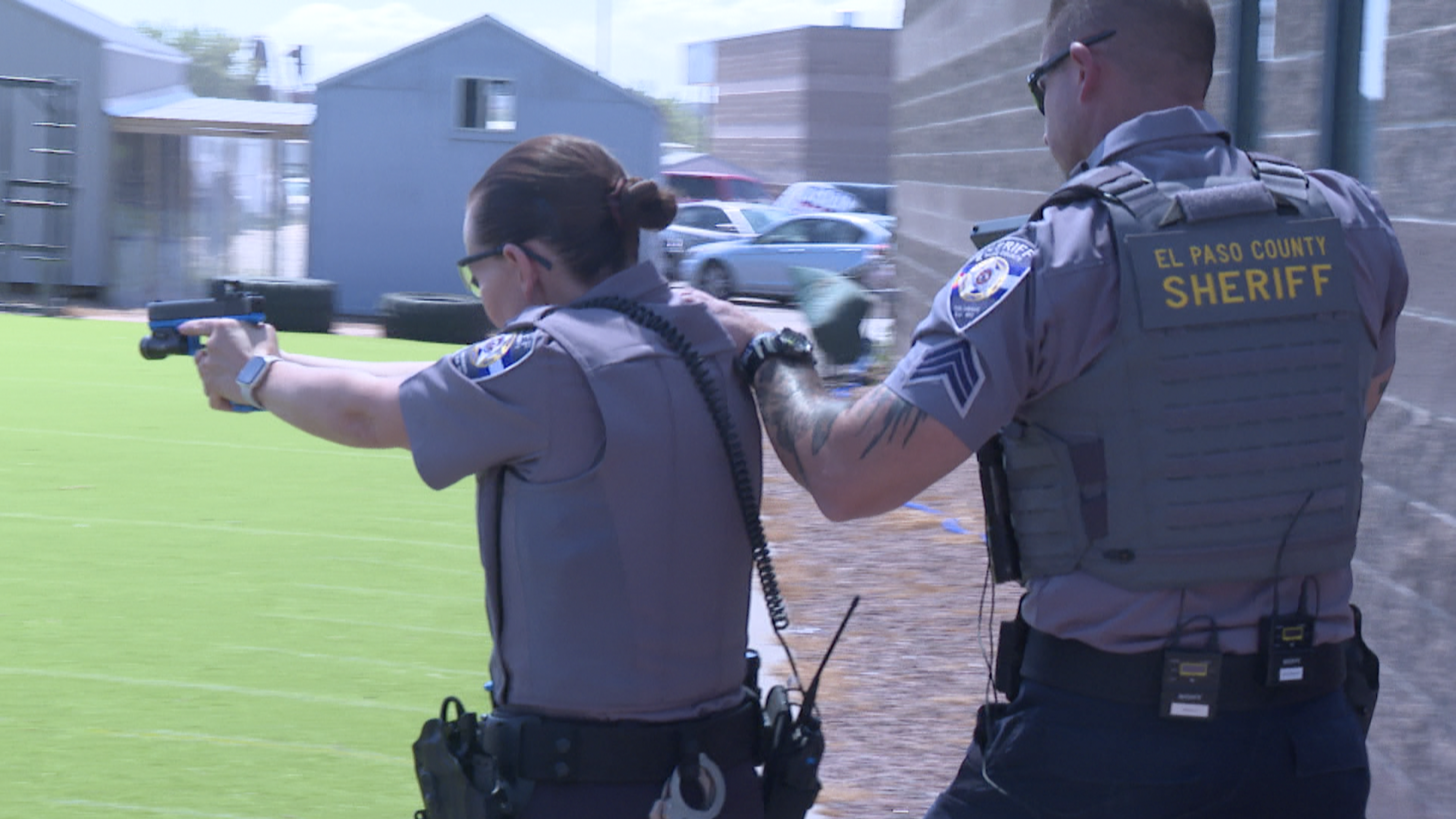 El Paso County Sheriffs practice a reality-based training of a man refusing to listen to warnings and drawing a gun