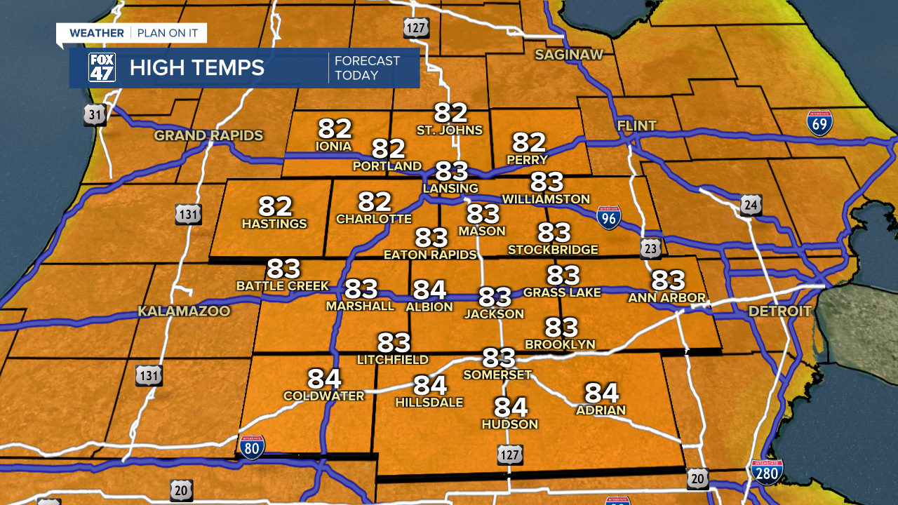 Temperatures remain in the 80's today with lots of sunshine expected