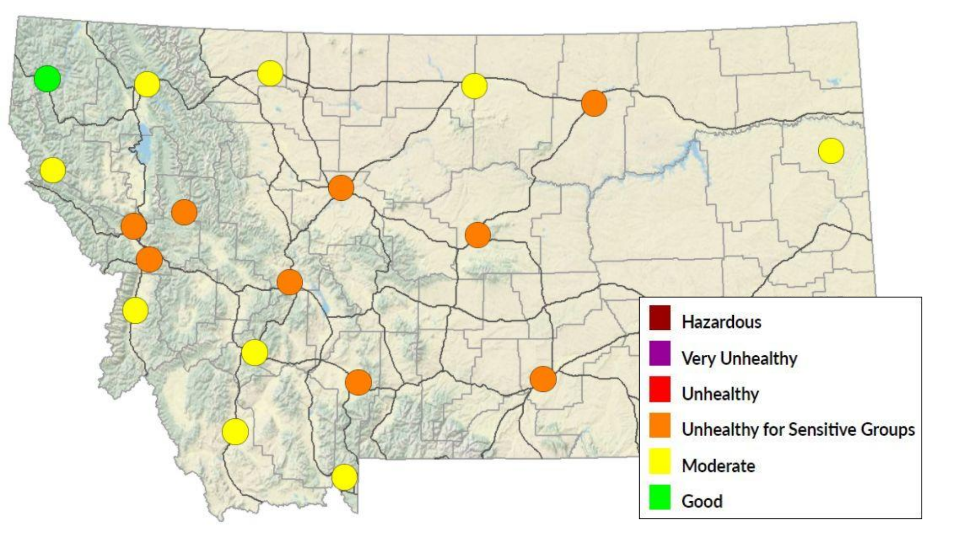 Air quality in Montana as of Tuesday, August 25, at 4:45 pm