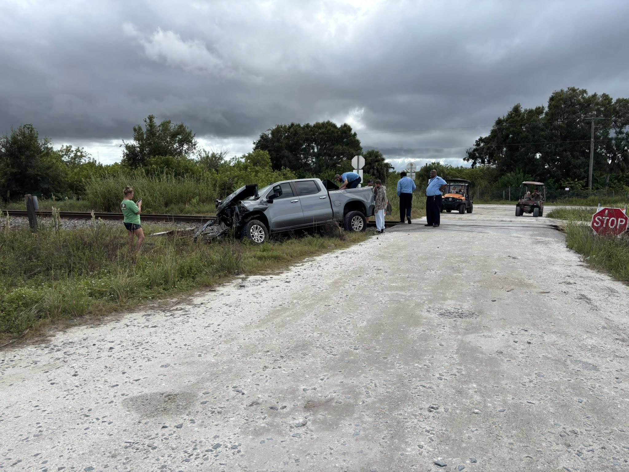 Pickup truck collides with Amtrak train