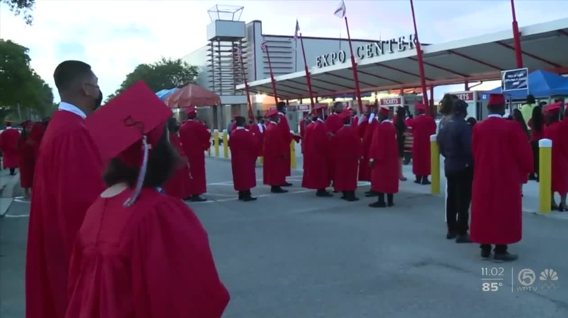Students from Santaluces Community High School celebrate their in-person graduation at the Expo Center at the South Florida Fairgrounds on June 7, 2021.jpg